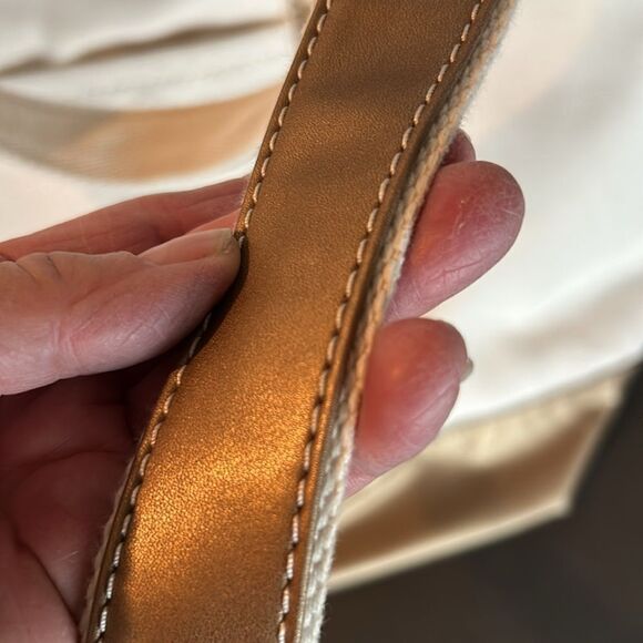 Land's End canvas tote extra large natural long handle Rose Gold embroidery "R" - Picture 13 of 13